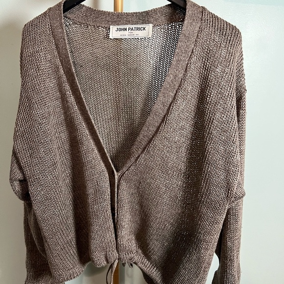 John Patrick vintage Brown Cardigan Sweater with V-neck and Tie Detail - Picture 1 of 10
